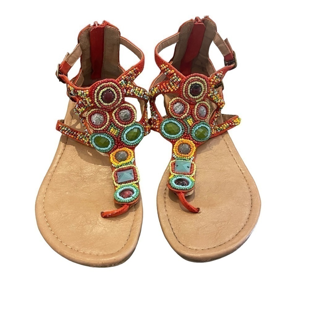 Euc No Angel women’s sandals, flats, beads, gems, boho, multicolour, size 7.